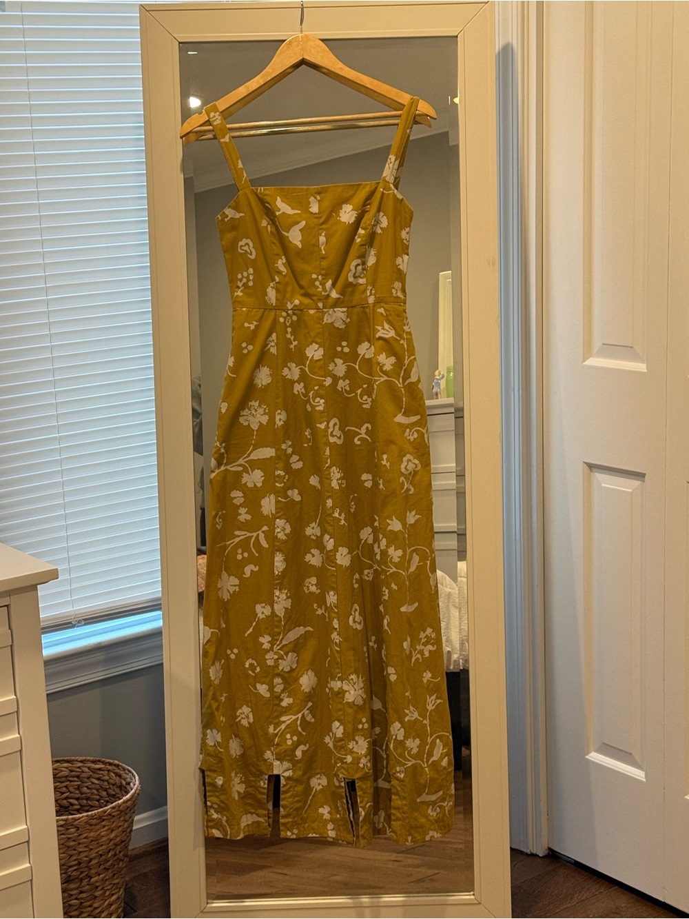 Parterre Mustard Floral Square-Neck Midi Dress, Size 00